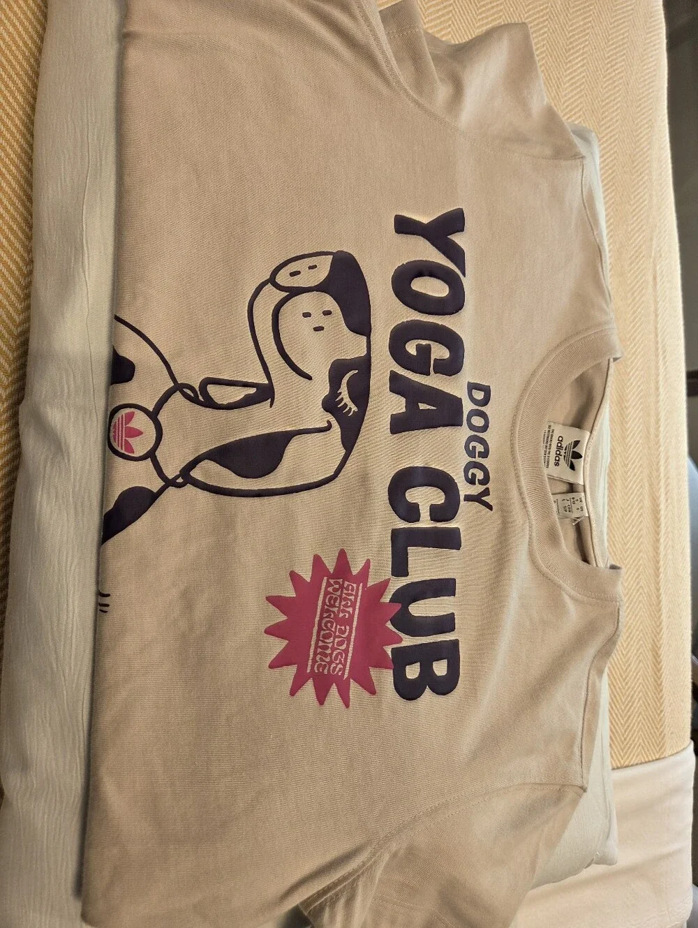 Adidas Originals Doggy Yoga Club Graphic Tee - Light Gray with Navy & Pink